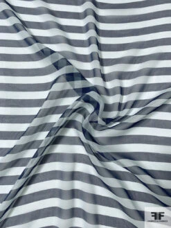 Horizontal Striped Printed Silk Chiffon - Navy / Light Sky Blue 12 Horizontal Striped Printed Silk Chiffon - Navy / Light Sky Blue -Fabrics And Fabrics Store 12973 5