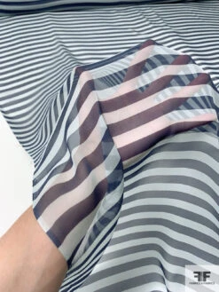 Horizontal Striped Printed Silk Chiffon - Navy / Light Sky Blue 17 Horizontal Striped Printed Silk Chiffon - Navy / Light Sky Blue -Fabrics And Fabrics Store 12973 7
