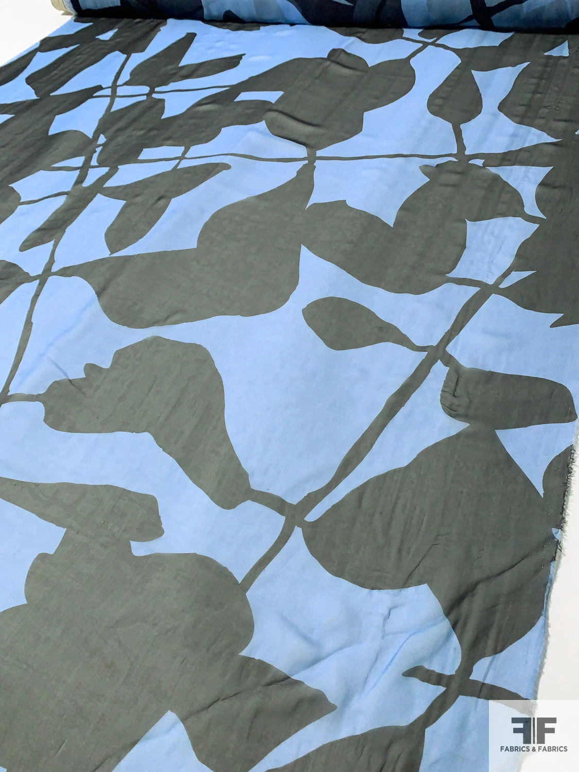 Italian Abstract Graphic Printed Fine Silk Chiffon - Sky Blue / Black 3 Italian Abstract Graphic Printed Fine Silk Chiffon - Sky Blue / Black