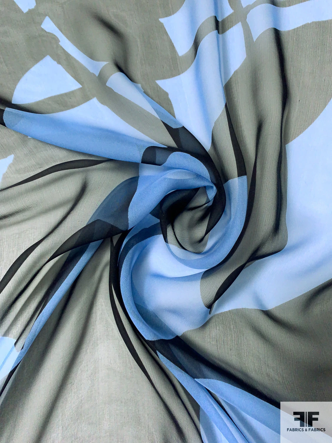 Italian Abstract Graphic Printed Fine Silk Chiffon - Sky Blue / Black 5 Italian Abstract Graphic Printed Fine Silk Chiffon - Sky Blue / Black - Image 3