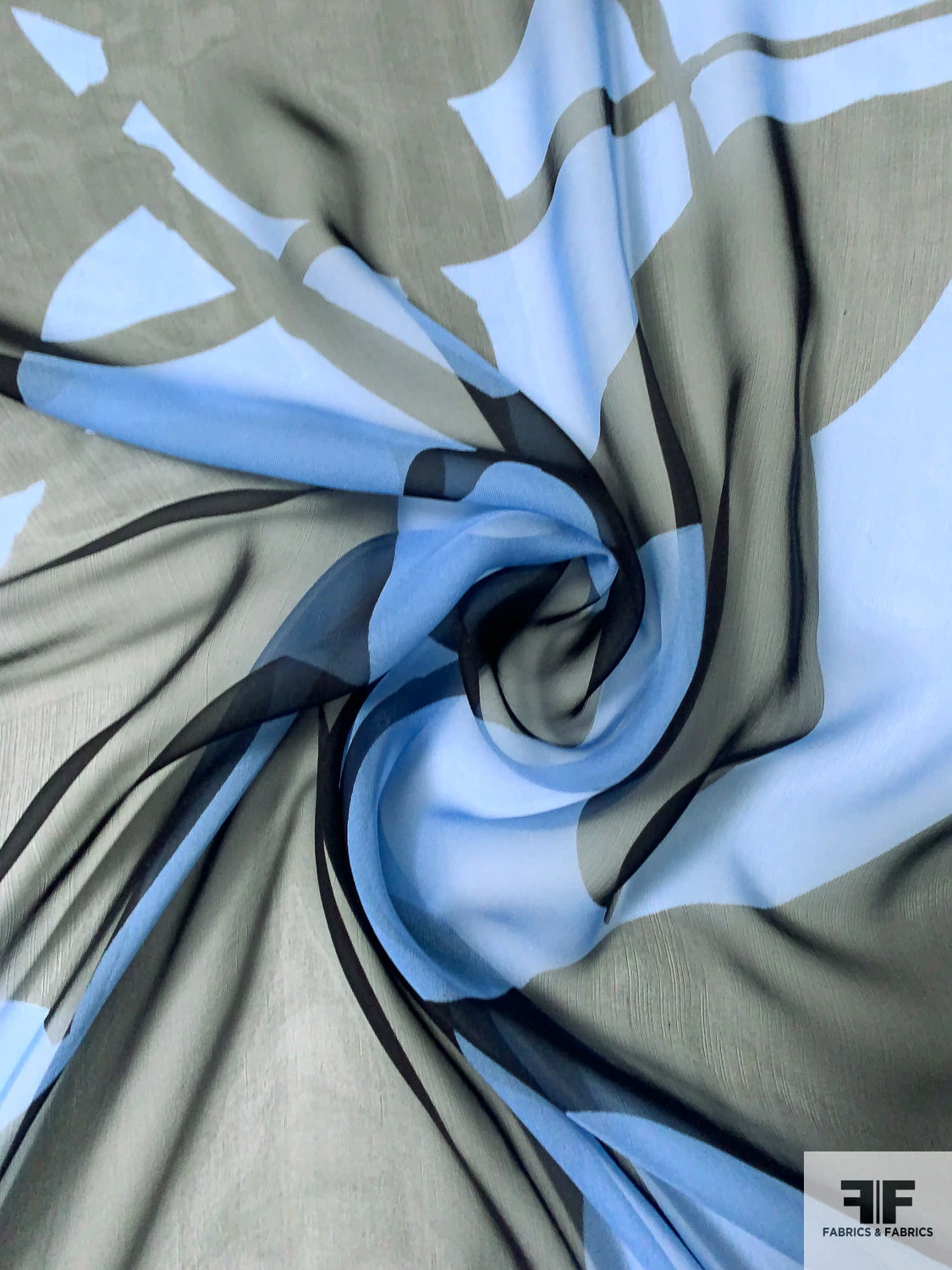 Italian Abstract Graphic Printed Fine Silk Chiffon - Sky Blue / Black 6 Italian Abstract Graphic Printed Fine Silk Chiffon - Sky Blue / Black - Image 4