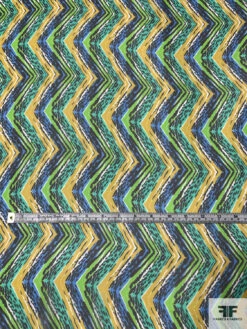 Chevron Vertically Printed Lightly Crinkled Silk Chiffon - Greens / Blue / Mustard 13 Chevron Vertically Printed Lightly Crinkled Silk Chiffon - Greens / Blue / Mustard -Fabrics And Fabrics Store 13099 2