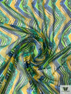 Chevron Vertically Printed Lightly Crinkled Silk Chiffon - Greens / Blue / Mustard 11 Chevron Vertically Printed Lightly Crinkled Silk Chiffon - Greens / Blue / Mustard -Fabrics And Fabrics Store 13099 5
