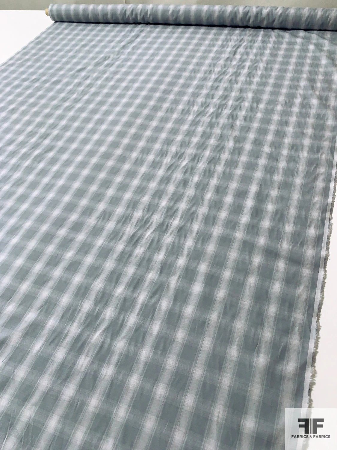 Yarn-Dyed Plaid Cotton Shirting - Grey-Blue / White 9 Yarn-Dyed Plaid Cotton Shirting - Grey-Blue / White - Image 7