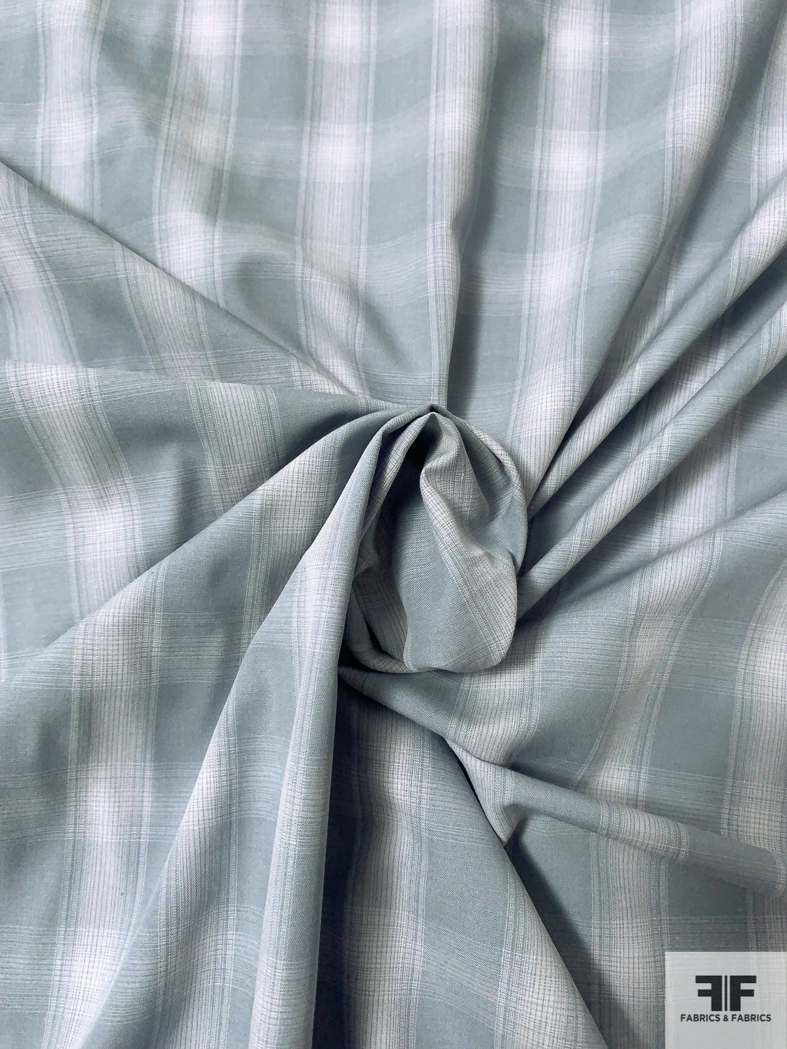 Yarn-Dyed Plaid Cotton Shirting - Grey-Blue / White 3 Yarn-Dyed Plaid Cotton Shirting - Grey-Blue / White