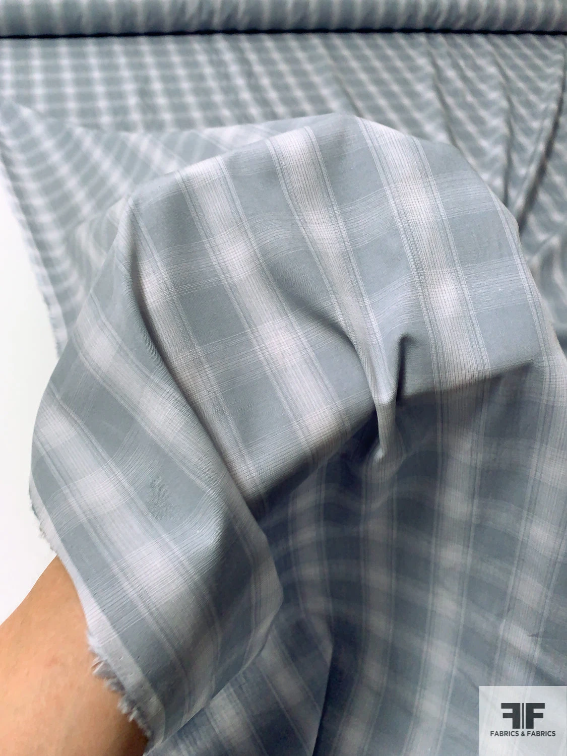 Yarn-Dyed Plaid Cotton Shirting - Grey-Blue / White 4 Yarn-Dyed Plaid Cotton Shirting - Grey-Blue / White - Image 2