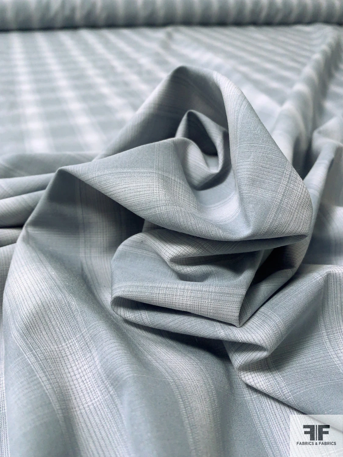 Yarn-Dyed Plaid Cotton Shirting - Grey-Blue / White 10 Yarn-Dyed Plaid Cotton Shirting - Grey-Blue / White - Image 8