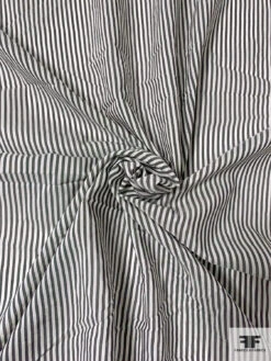 Vertical Railroad Striped Cotton Shirting - Soft Black / White