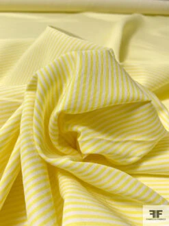 Horizontal Railroad Striped Silk And Cotton Shirting - Citrus Yellow / White
