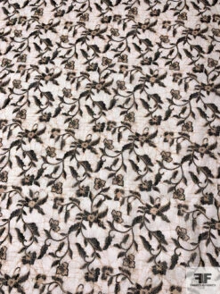 Floral Vines Printed Cotton Voile With Stitched Vertical Striped Detailing - Tan / Off-White / Black 13 Floral Vines Printed Cotton Voile With Stitched Vertical Striped Detailing - Tan / Off-White / Black -Fabrics And Fabrics Store 13173 1