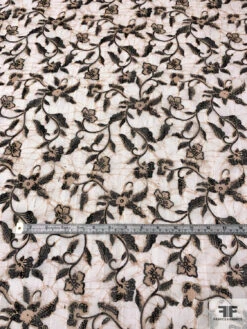 Floral Vines Printed Cotton Voile With Stitched Vertical Striped Detailing - Tan / Off-White / Black 14 Floral Vines Printed Cotton Voile With Stitched Vertical Striped Detailing - Tan / Off-White / Black -Fabrics And Fabrics Store 13173 2