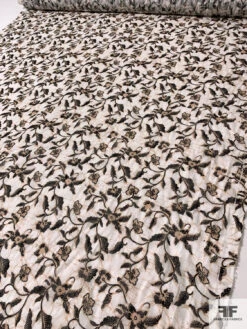 Floral Vines Printed Cotton Voile With Stitched Vertical Striped Detailing - Tan / Off-White / Black 16 Floral Vines Printed Cotton Voile With Stitched Vertical Striped Detailing - Tan / Off-White / Black -Fabrics And Fabrics Store 13173 4