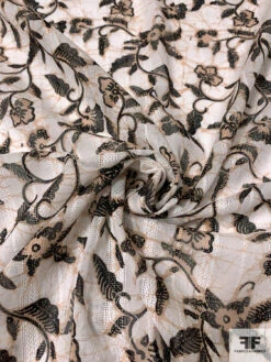 Floral Vines Printed Cotton Voile With Stitched Vertical Striped Detailing - Tan / Off-White / Black 12 Floral Vines Printed Cotton Voile With Stitched Vertical Striped Detailing - Tan / Off-White / Black -Fabrics And Fabrics Store 13173 6