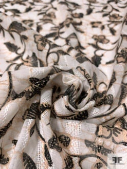 Floral Vines Printed Cotton Voile With Stitched Vertical Striped Detailing - Tan / Off-White / Black 17 Floral Vines Printed Cotton Voile With Stitched Vertical Striped Detailing - Tan / Off-White / Black -Fabrics And Fabrics Store 13173 7