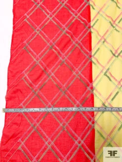Cotton Voile With Diagonal Plaid Embroidered Design And Border Color Contrast - Bright Yellow / Pink / Green 13 Cotton Voile With Diagonal Plaid Embroidered Design And Border Color Contrast - Bright Yellow / Pink / Green -Fabrics And Fabrics Store 13179 1