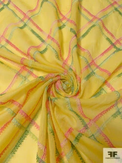 Cotton Voile With Diagonal Plaid Embroidered Design And Border Color Contrast - Bright Yellow / Pink / Green 12 Cotton Voile With Diagonal Plaid Embroidered Design And Border Color Contrast - Bright Yellow / Pink / Green -Fabrics And Fabrics Store 13179 6