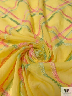 Cotton Voile With Diagonal Plaid Embroidered Design And Border Color Contrast - Bright Yellow / Pink / Green 16 Cotton Voile With Diagonal Plaid Embroidered Design And Border Color Contrast - Bright Yellow / Pink / Green -Fabrics And Fabrics Store 13179 7