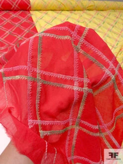 Cotton Voile With Diagonal Plaid Embroidered Design And Border Color Contrast - Bright Yellow / Pink / Green 17 Cotton Voile With Diagonal Plaid Embroidered Design And Border Color Contrast - Bright Yellow / Pink / Green -Fabrics And Fabrics Store 13179 8