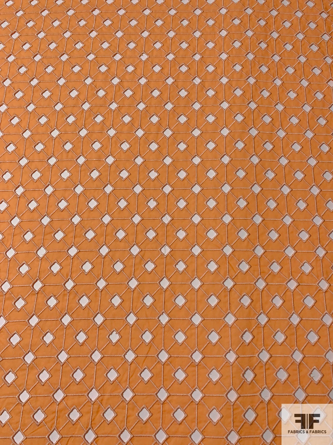 Geometric Lattice Embroidered Eyelet Cotton Voile - Sunkist Orange 3 Geometric Lattice Embroidered Eyelet Cotton Voile - Sunkist Orange