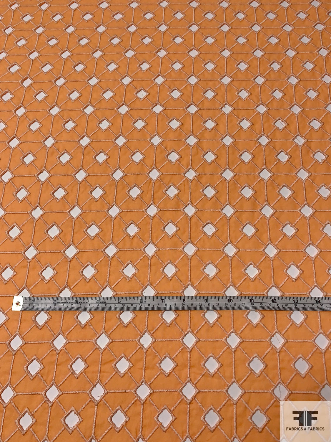 Geometric Lattice Embroidered Eyelet Cotton Voile - Sunkist Orange 7 Geometric Lattice Embroidered Eyelet Cotton Voile - Sunkist Orange - Image 5
