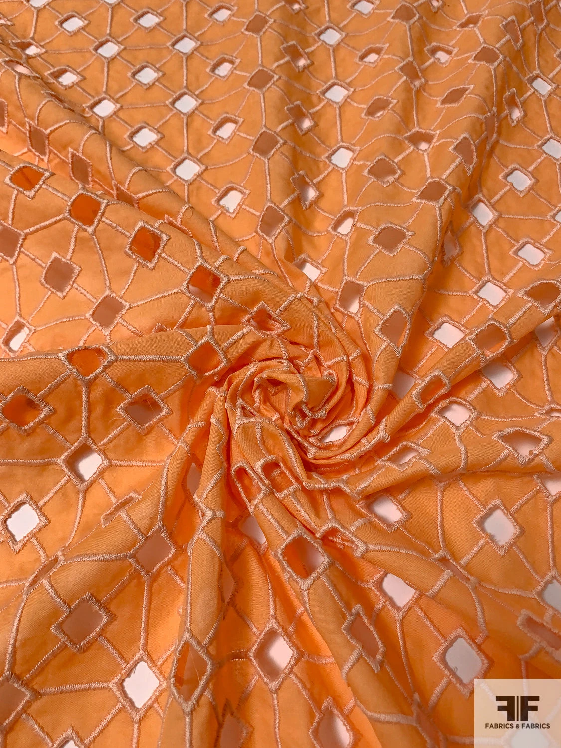 Geometric Lattice Embroidered Eyelet Cotton Voile - Sunkist Orange 6 Geometric Lattice Embroidered Eyelet Cotton Voile - Sunkist Orange - Image 4