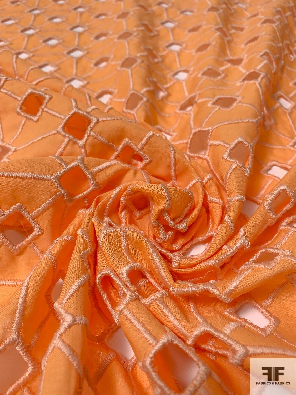 Geometric Lattice Embroidered Eyelet Cotton Voile - Sunkist Orange 10 Geometric Lattice Embroidered Eyelet Cotton Voile - Sunkist Orange - Image 8