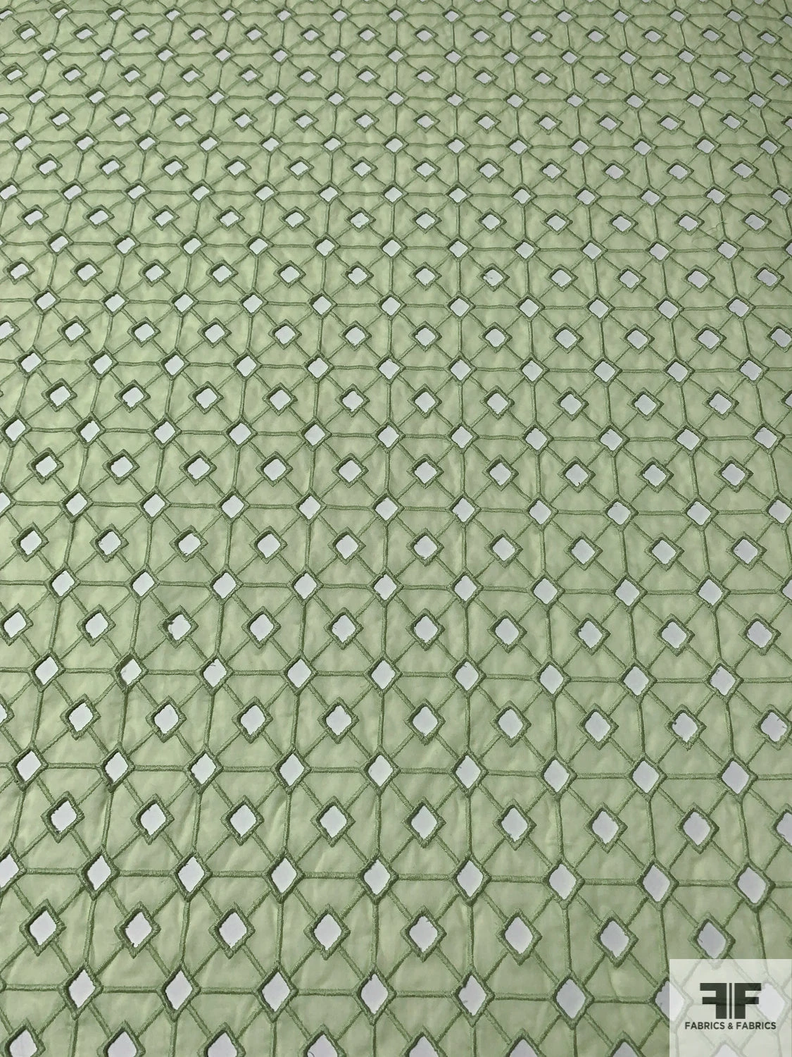 Geometric Lattice Embroidered Eyelet Cotton Voile - Pastel Lime 3 Geometric Lattice Embroidered Eyelet Cotton Voile - Pastel Lime