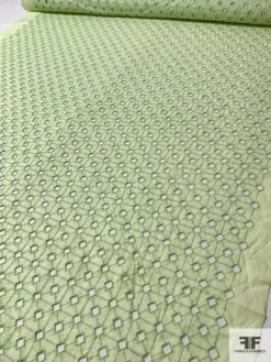 Geometric Lattice Embroidered Eyelet Cotton Voile - Pastel Lime 16 Geometric Lattice Embroidered Eyelet Cotton Voile - Pastel Lime -Fabrics And Fabrics Store 13193 4
