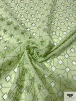 Geometric Lattice Embroidered Eyelet Cotton Voile - Pastel Lime 13 Geometric Lattice Embroidered Eyelet Cotton Voile - Pastel Lime -Fabrics And Fabrics Store 13193 6