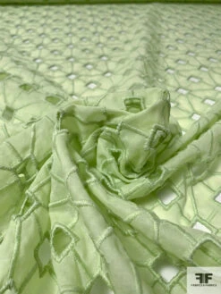 Geometric Lattice Embroidered Eyelet Cotton Voile - Pastel Lime 17 Geometric Lattice Embroidered Eyelet Cotton Voile - Pastel Lime -Fabrics And Fabrics Store 13193 7