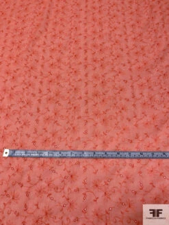 Intricate Floral Embroidered Lurex Threadwork On Cotton Eyelet Voile - Peachy Orange -Fabrics And Fabrics Store 13194 2