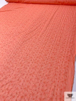Intricate Floral Embroidered Lurex Threadwork On Cotton Eyelet Voile - Peachy Orange -Fabrics And Fabrics Store 13194 4