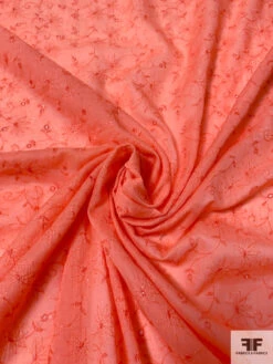 Intricate Floral Embroidered Lurex Threadwork On Cotton Eyelet Voile - Peachy Orange -Fabrics And Fabrics Store 13194 6