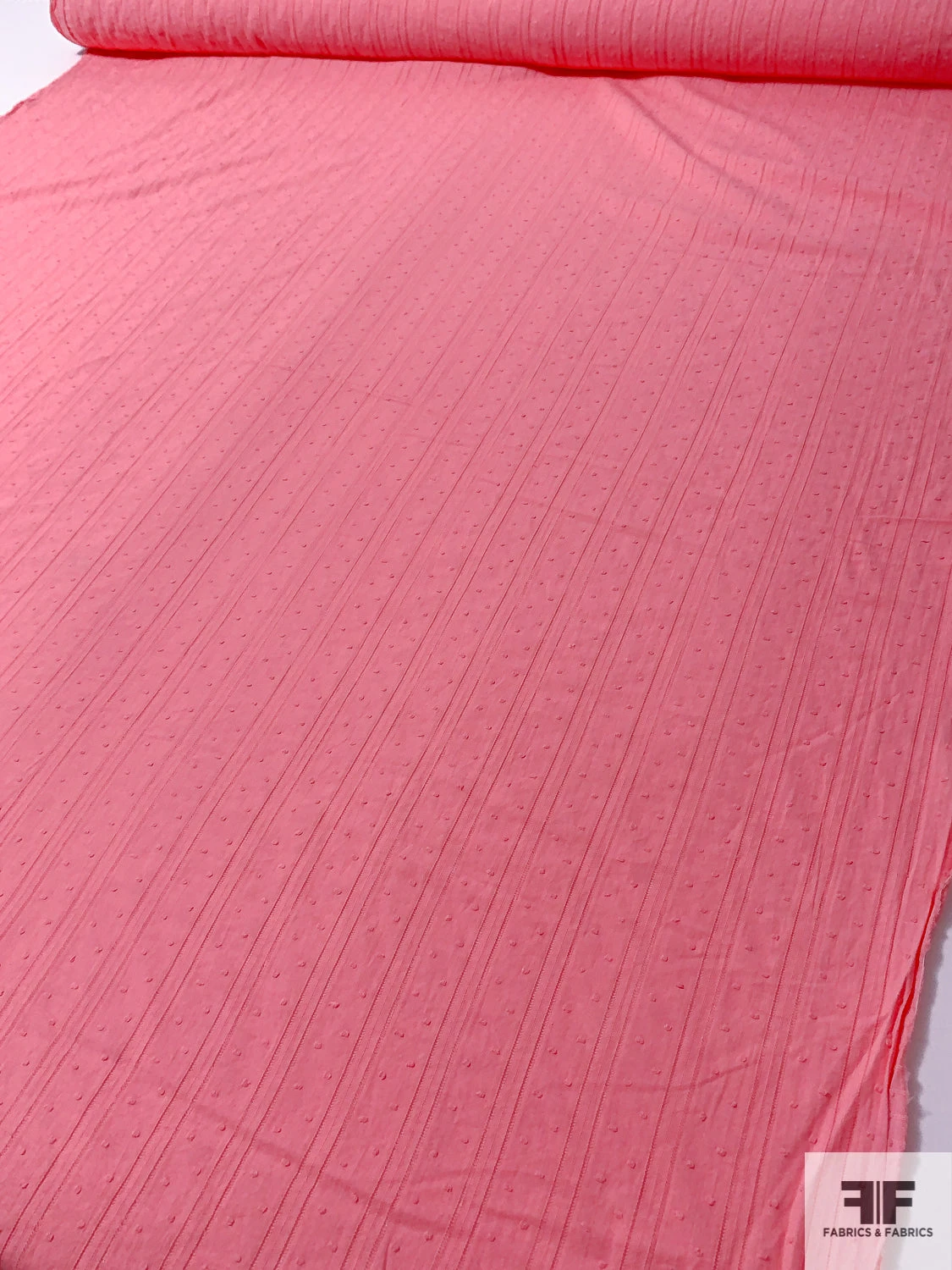 Swiss Dot Cotton Voile With Open Weave Striped Design - Watermelon Pink 9 Swiss Dot Cotton Voile With Open Weave Striped Design - Watermelon Pink - Image 7