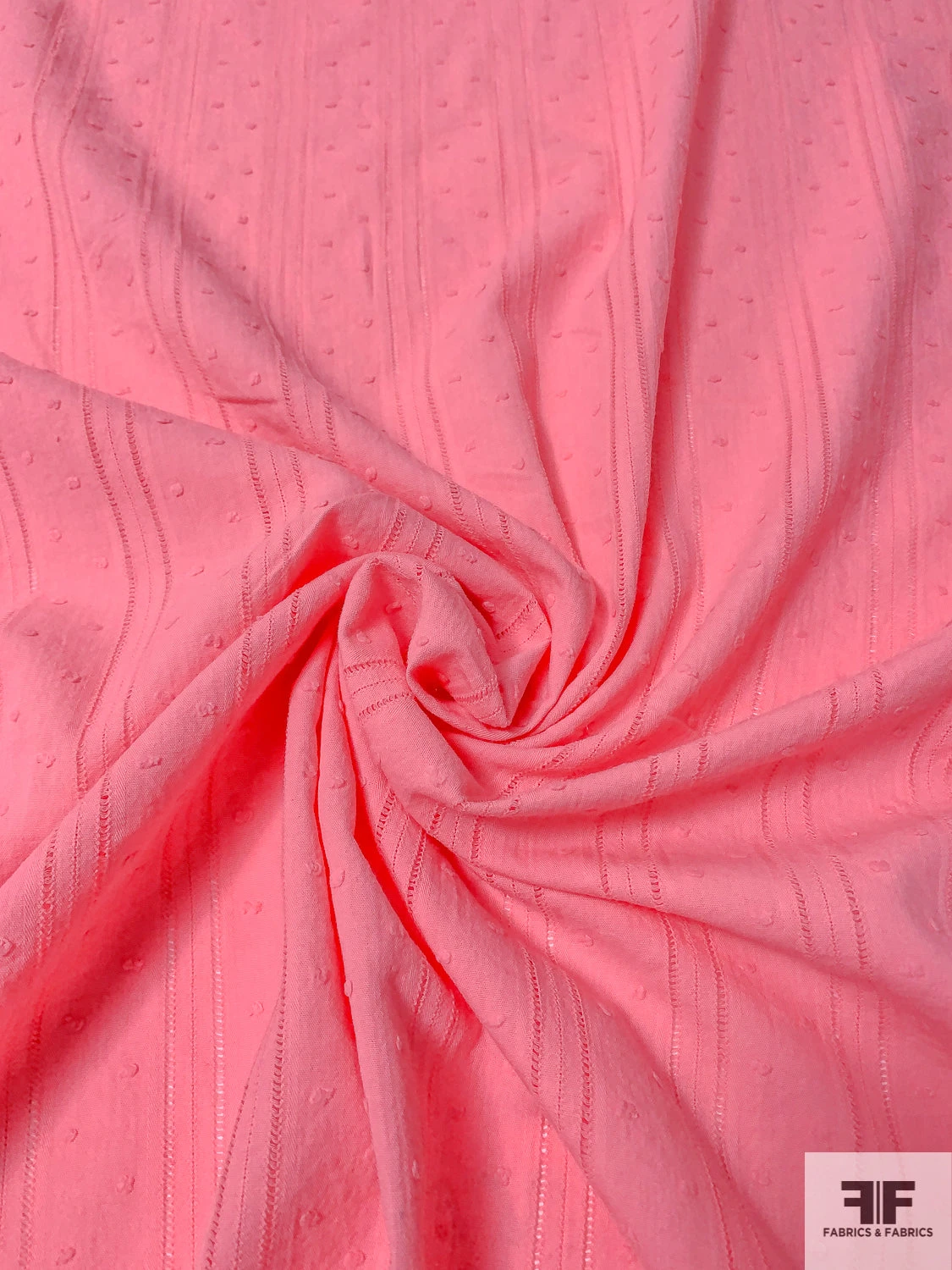 Swiss Dot Cotton Voile With Open Weave Striped Design - Watermelon Pink 4 Swiss Dot Cotton Voile With Open Weave Striped Design - Watermelon Pink - Image 2