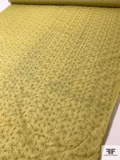 Intricate Floral Embroidered Lurex Threadwork On Cotton Eyelet Voile - Light Olive Green -Fabrics And Fabrics Store 13196 4