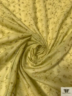 Intricate Floral Embroidered Lurex Threadwork On Cotton Eyelet Voile - Light Olive Green -Fabrics And Fabrics Store 13196 6