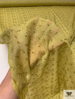 Intricate Floral Embroidered Lurex Threadwork On Cotton Eyelet Voile - Light Olive Green -Fabrics And Fabrics Store 13196 8