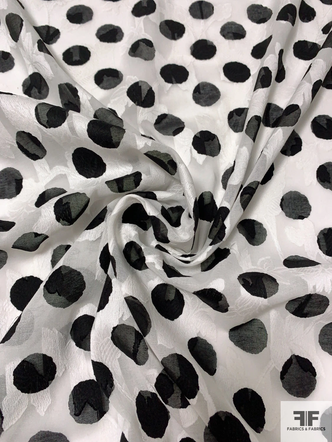 Made In Japan Polka Dot Printed And Floral Fil Coupé Cotton Voile - Black / Off-White 5 Made In Japan Polka Dot Printed And Floral Fil Coupé Cotton Voile - Black / Off-White - Image 3