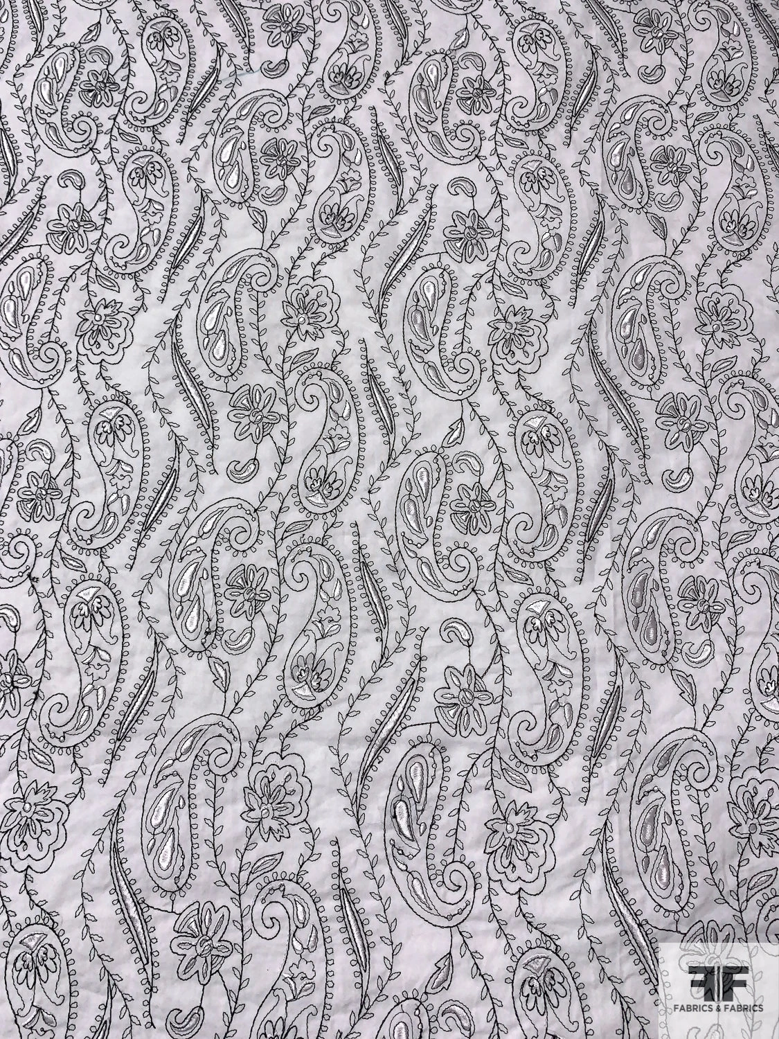 Paisley Embroidered Cotton Lawn - White / Black 3 Paisley Embroidered Cotton Lawn - White / Black