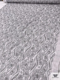 Paisley Embroidered Cotton Lawn - White / Black 11 Paisley Embroidered Cotton Lawn - White / Black -Fabrics And Fabrics Store 13242 4