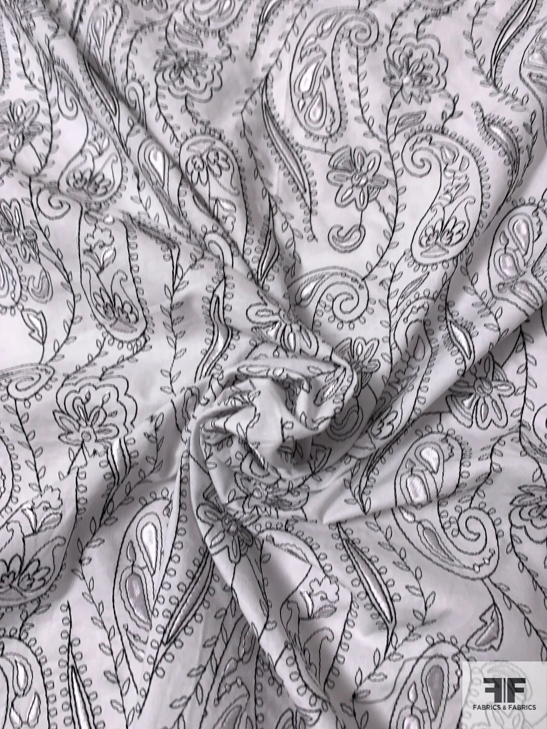 Paisley Embroidered Cotton Lawn - White / Black 6 Paisley Embroidered Cotton Lawn - White / Black - Image 4