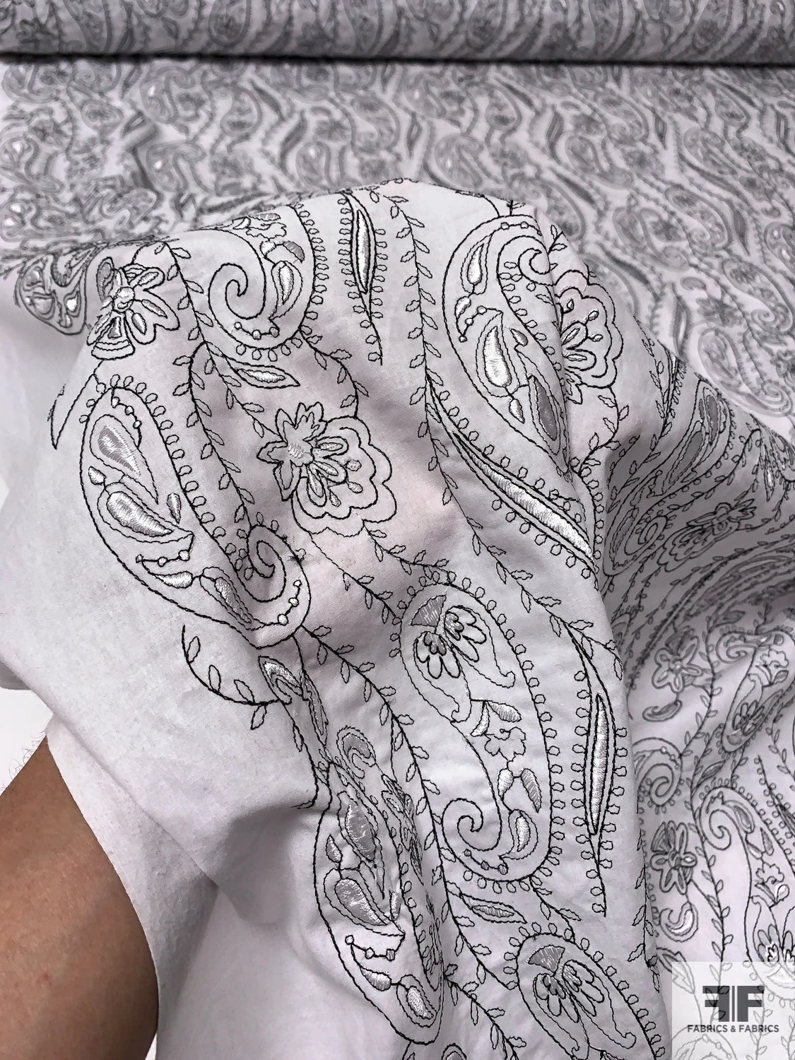 Paisley Embroidered Cotton Lawn - White / Black 9 Paisley Embroidered Cotton Lawn - White / Black - Image 7