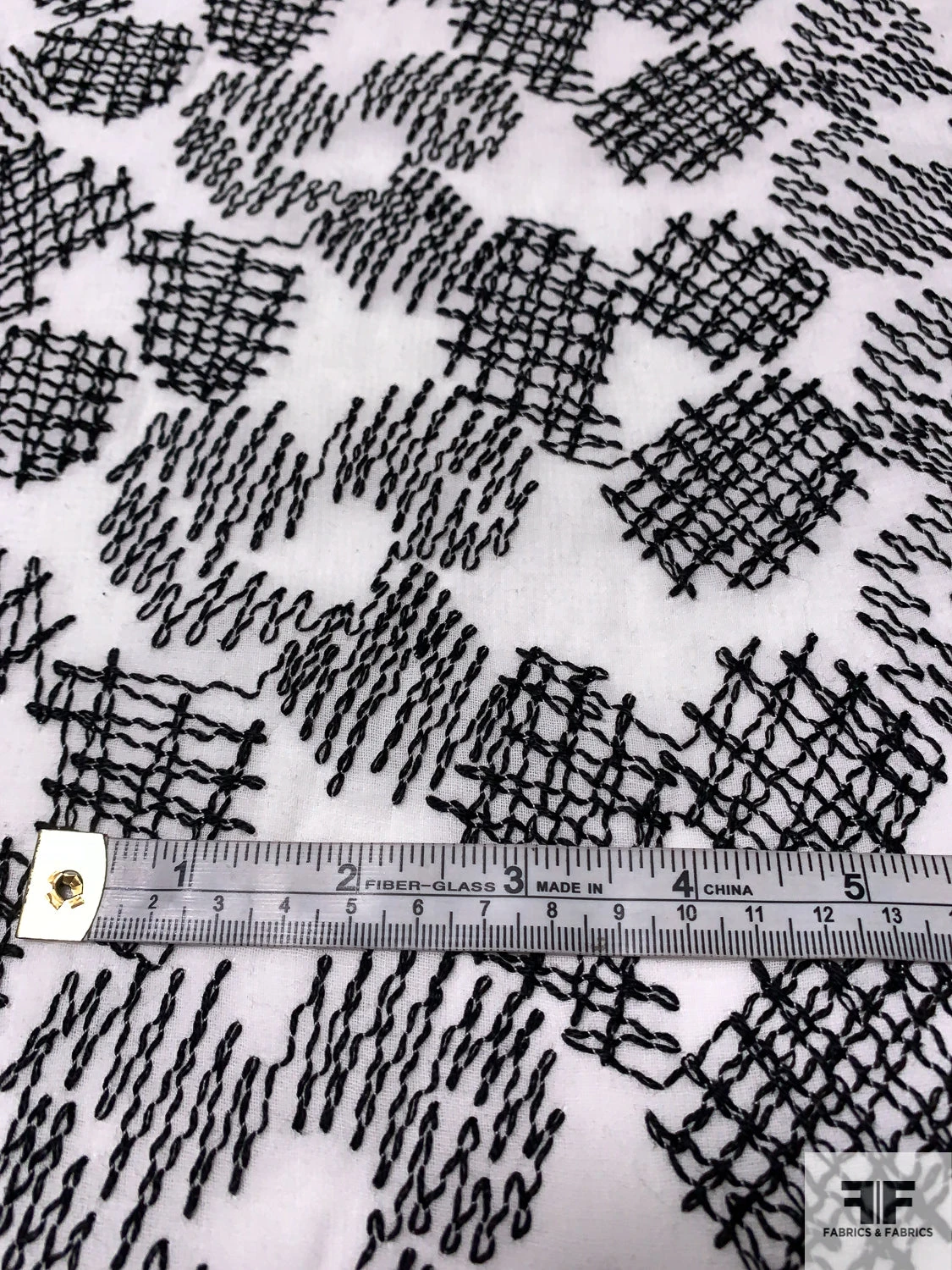 Zig Zag Patch Embroidered Cotton Voile - White / Black 8 Zig Zag Patch Embroidered Cotton Voile - White / Black - Image 6