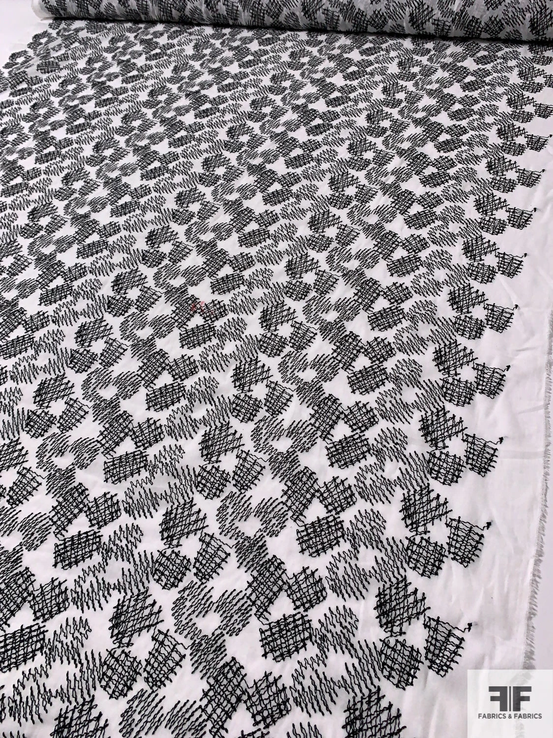 Zig Zag Patch Embroidered Cotton Voile - White / Black 9 Zig Zag Patch Embroidered Cotton Voile - White / Black - Image 7