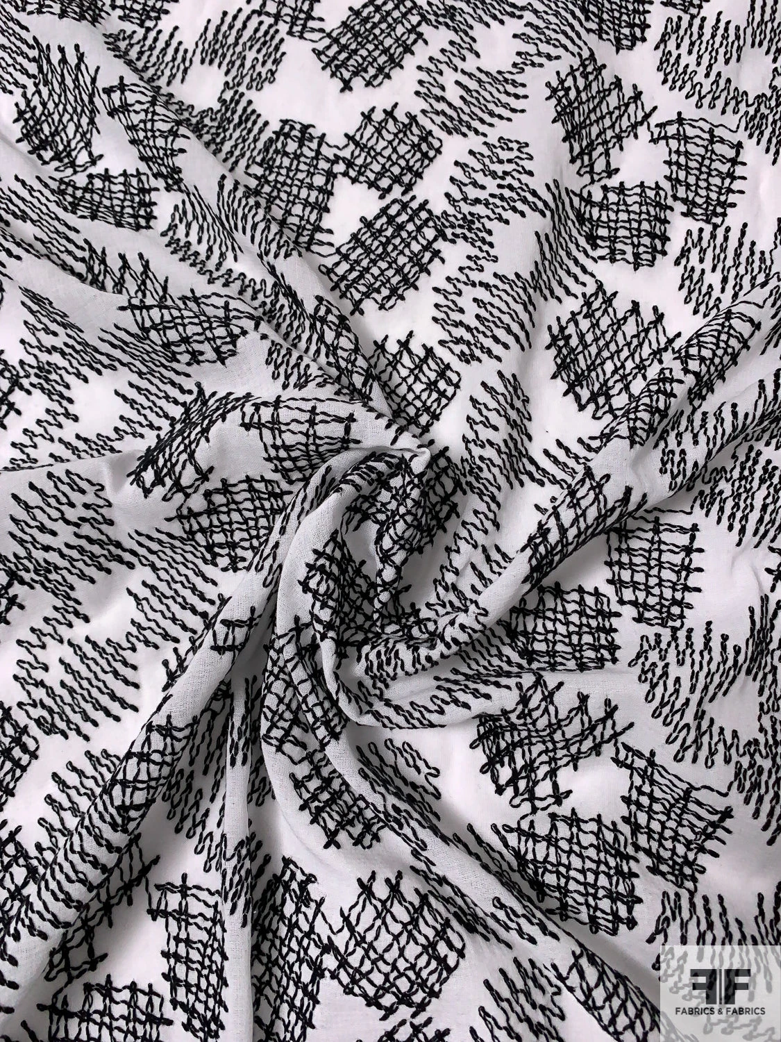 Zig Zag Patch Embroidered Cotton Voile - White / Black 4 Zig Zag Patch Embroidered Cotton Voile - White / Black - Image 2