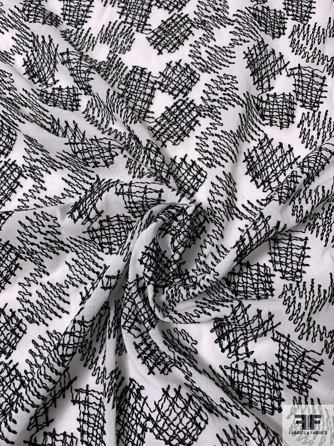 Zig Zag Patch Embroidered Cotton Voile - White / Black 5 Zig Zag Patch Embroidered Cotton Voile - White / Black - Image 3