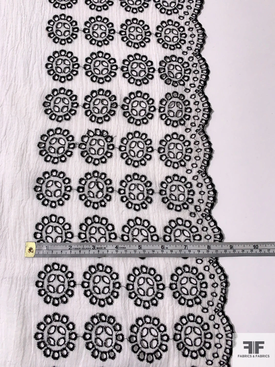 Border Pattern Single Scalloped Floral Embroidered Eyelet Cotton Gauze - White / Black 8 Border Pattern Single Scalloped Floral Embroidered Eyelet Cotton Gauze - White / Black - Image 6