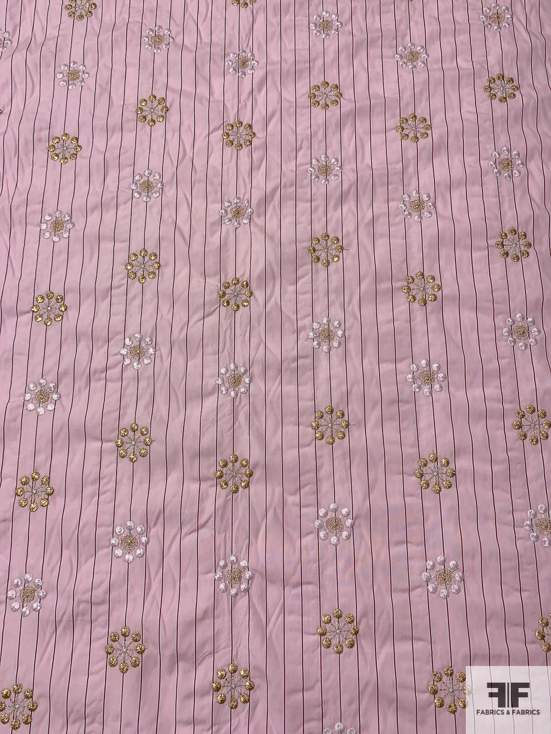 Floral Snowflake Embroidered Striped Cotton Shirting - Soft Pink / Gold / White / Dusty Rose 6 Floral Snowflake Embroidered Striped Cotton Shirting - Soft Pink / Gold / White / Dusty Rose - Image 4