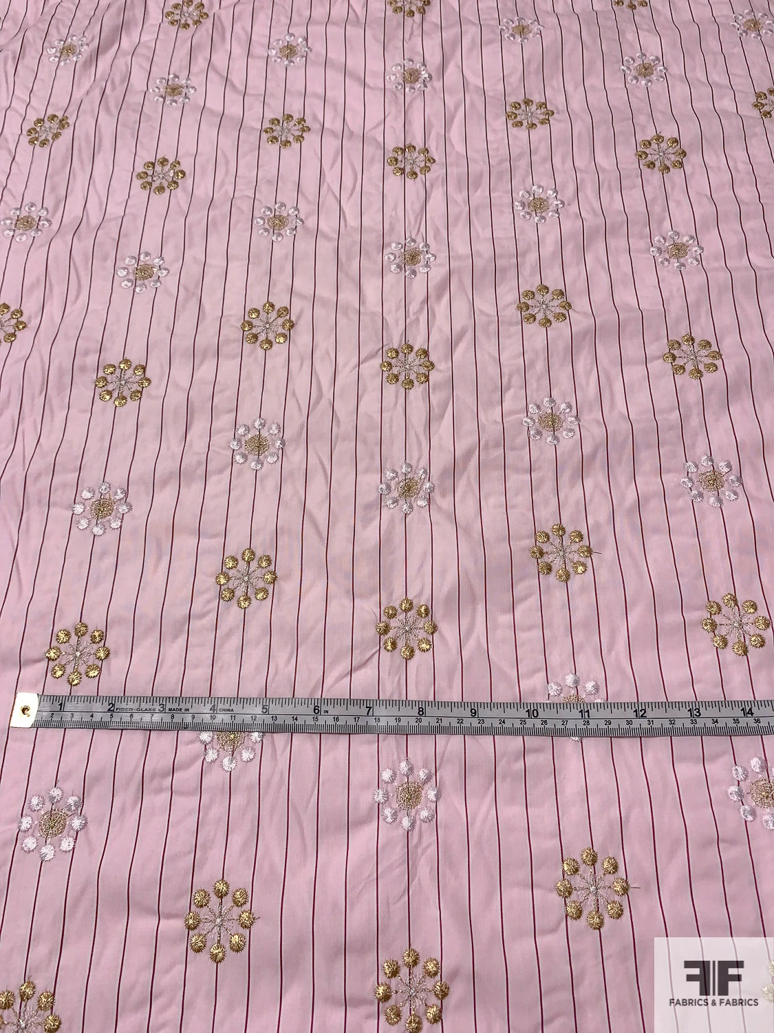 Floral Snowflake Embroidered Striped Cotton Shirting - Soft Pink / Gold / White / Dusty Rose 7 Floral Snowflake Embroidered Striped Cotton Shirting - Soft Pink / Gold / White / Dusty Rose - Image 5